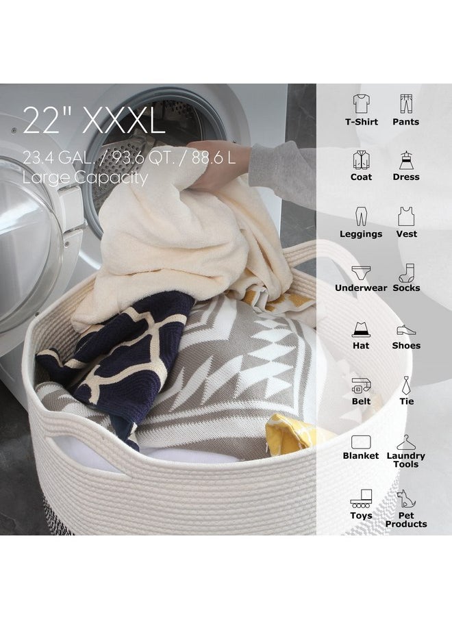 Sea Team XXXL Cotton Rope Basket, Large Woven Nursery Storage Bin, Laundry Hamper, Jumbo Blanket Basket for Rugs, Cushions, Pillows, Toys Organizer, 22 x 14 Inches, White & Mottled Pink