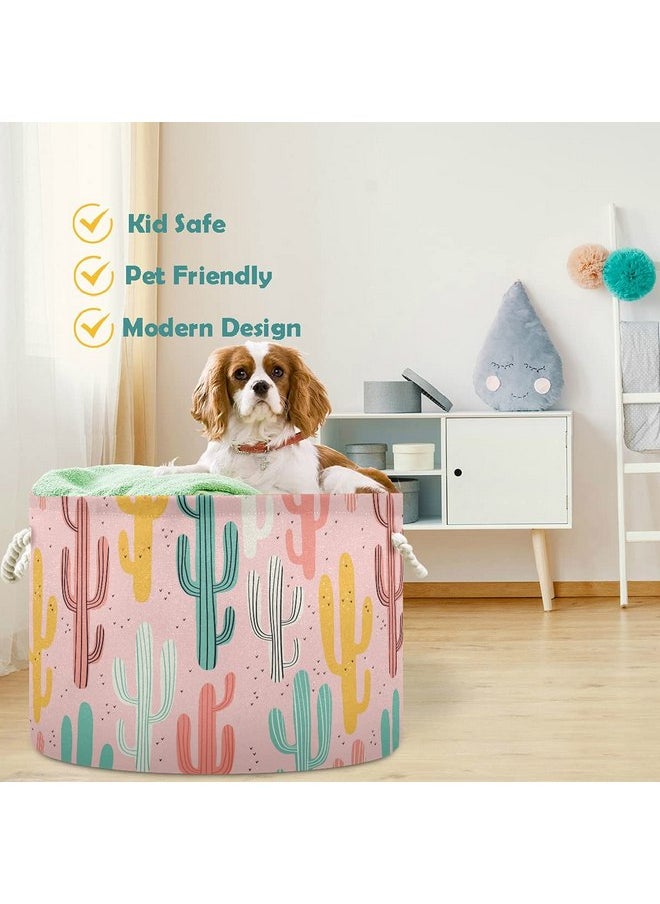 visesunny Multicolored Cactus Pink Laundry Baskets Fabric Storage Bin Storage Box Collapsible Storage Basket Toy Clothes Shelves Basket for Bathroom,Bedroom,Nursery,Closet,Office