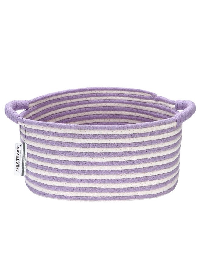 Sea Team Oval Cotton Rope Storage Basket, Woven Storage Bin, Nursery Storage Container with Handles, Diaper Caddy, Baby Shower Basket, Storage Box, Organizer, 15 x 11 x 6.5 Inches (Medium, Lavender)