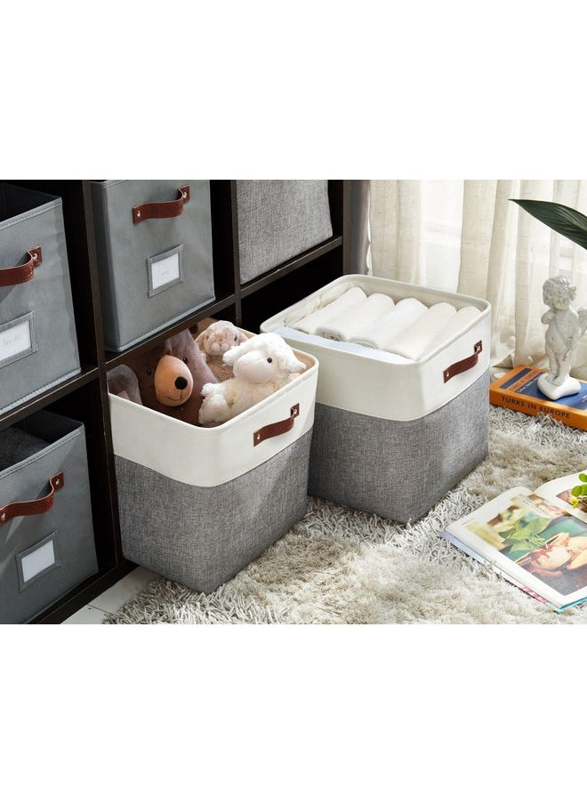 DECOMOMO Cube Storage Organizer Bins 11 inch Cube Storage Bin 4 Pack Cubby Storage Bins Storage Baskets for Organizing Shelf Closet Nursery Toys Cloth Bathroom (Grey&White)