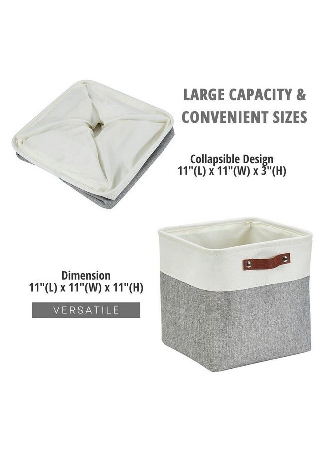 DECOMOMO Cube Storage Organizer Bins 11 inch Cube Storage Bin 4 Pack Cubby Storage Bins Storage Baskets for Organizing Shelf Closet Nursery Toys Cloth Bathroom (Grey&White)