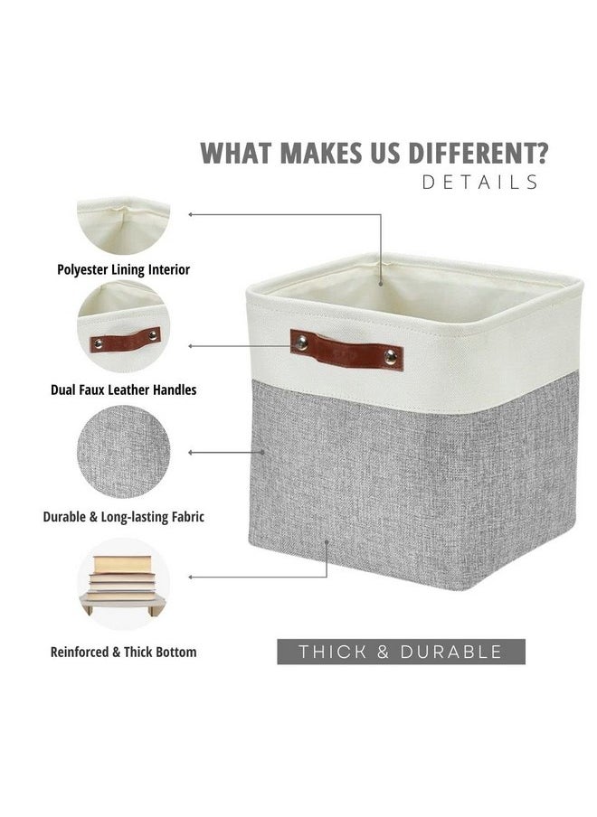 DECOMOMO Cube Storage Organizer Bins 11 inch Cube Storage Bin 4 Pack Cubby Storage Bins Storage Baskets for Organizing Shelf Closet Nursery Toys Cloth Bathroom (Grey&White)