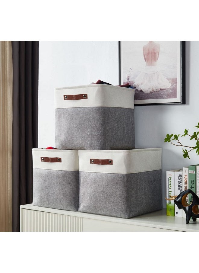 DECOMOMO Cube Storage Organizer Bins 11 inch Cube Storage Bin 4 Pack Cubby Storage Bins Storage Baskets for Organizing Shelf Closet Nursery Toys Cloth Bathroom (Grey&White)