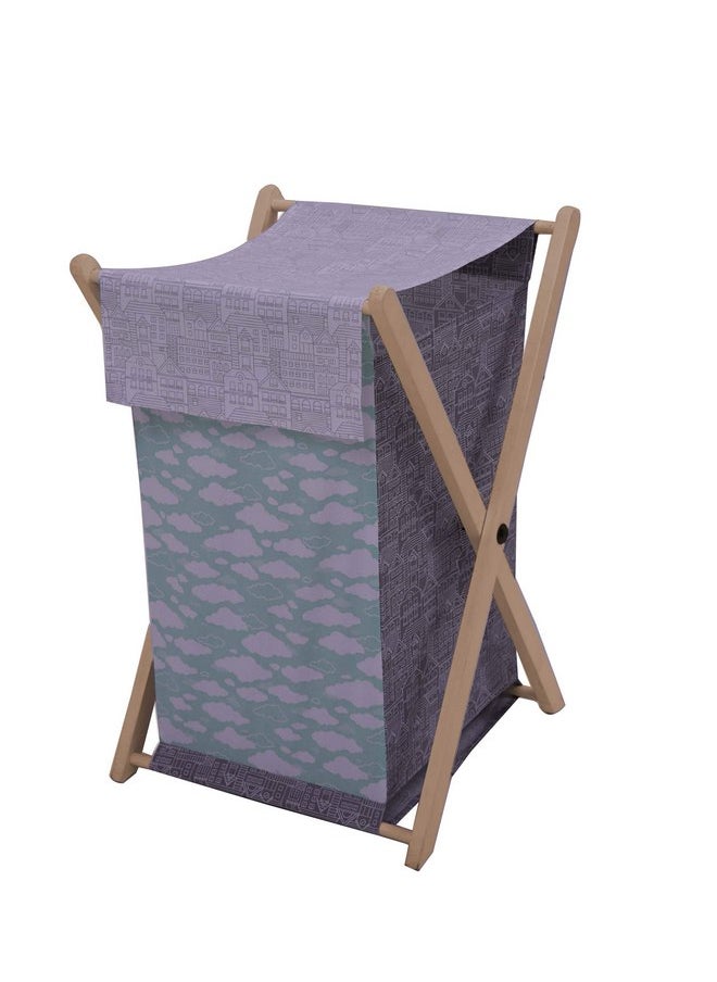 Bacati Clouds In The City Hamper with Wooden Frame, Mint/Grey
