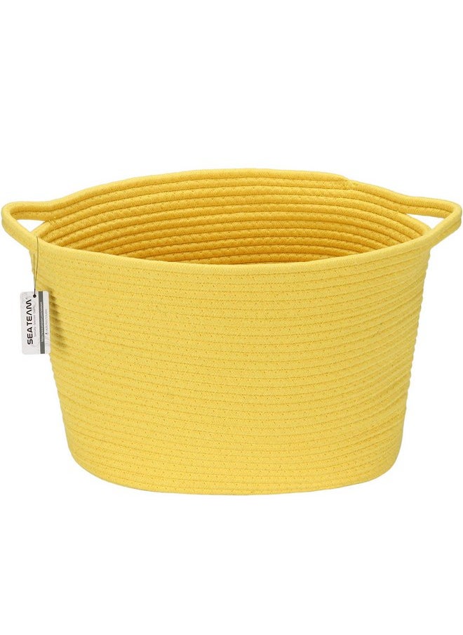 Sea Team Oval Cotton Rope Woven Storage Basket with Handles, Diaper Caddy, Nursery Nappies Organizer, Baby Shower Basket for Kid's Room, 14.2 x 9 x 11.4 Inches (Medium Size, Yellow)