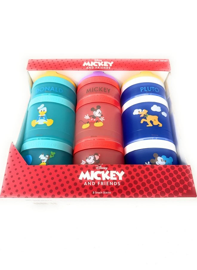 Whiskware Portable Stackable Snack Containers for Kids, Mickey and Friends 3 Pack Snack Stacks Set, Great For School or Travel!, Normal, Red, 1591321