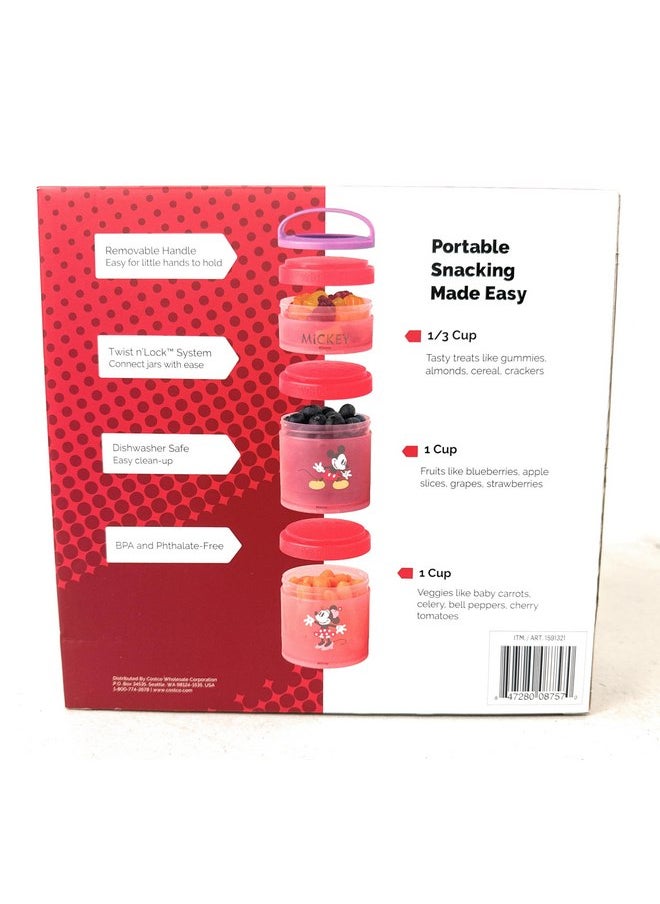 Whiskware Portable Stackable Snack Containers for Kids, Mickey and Friends 3 Pack Snack Stacks Set, Great For School or Travel!, Normal, Red, 1591321