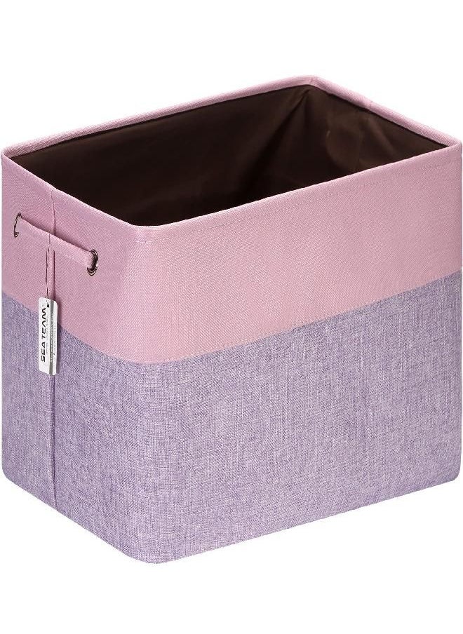 Sea Team 3-Pack Extra Large Storage Basket Set, Trunk Organizer, Clothes Toys Bin, 22 x 15 x 13 Inches, Rectangular Canvas Fabric Collapsible Shelf Box with Handles for Kids Room (Lavender/Orchid)