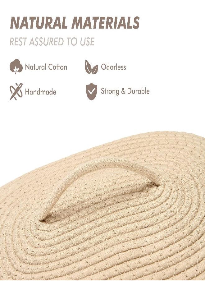 Sea Team Oval Cotton Rope Storage Basket with Lid, Lidded Woven Storage Bin, Nursery Storage Container, Diaper Caddy, Baby Shower Basket, Box, Organizer, 15 x 11 x 6.5 Inches (Medium, Khaki)