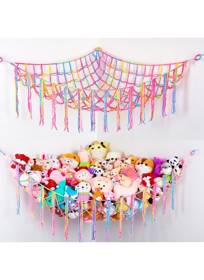 Unicorn Castle Stuffed Animals Hammock Net Kids Toy Storage Organizer Stuffed Animals Storage Coner Hanging Room Organization For Kids Girls Cute Room Decor…