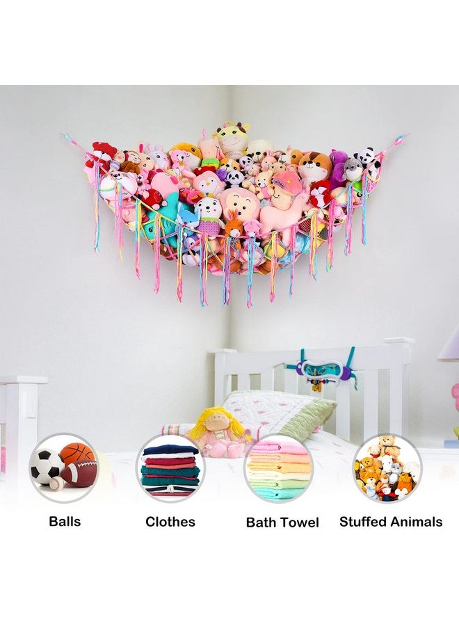 Unicorn Castle Stuffed Animals Hammock Net Kids Toy Storage Organizer Stuffed Animals Storage Coner Hanging Room Organization For Kids Girls Cute Room Decor…