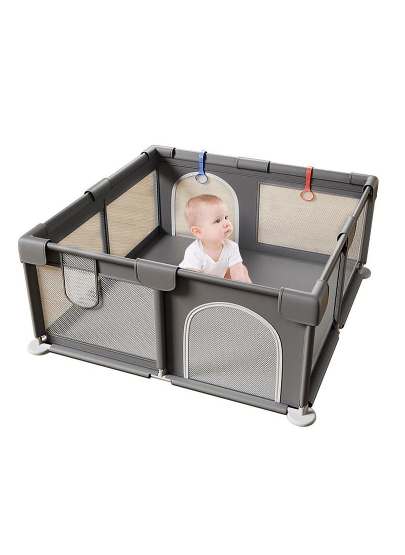 ECVV® Baby Playpen -120 * 120 * 60cm - Portable Indoor/Outdoor Safety Play Yard with Breathable Mesh & Zipper Door – Grey