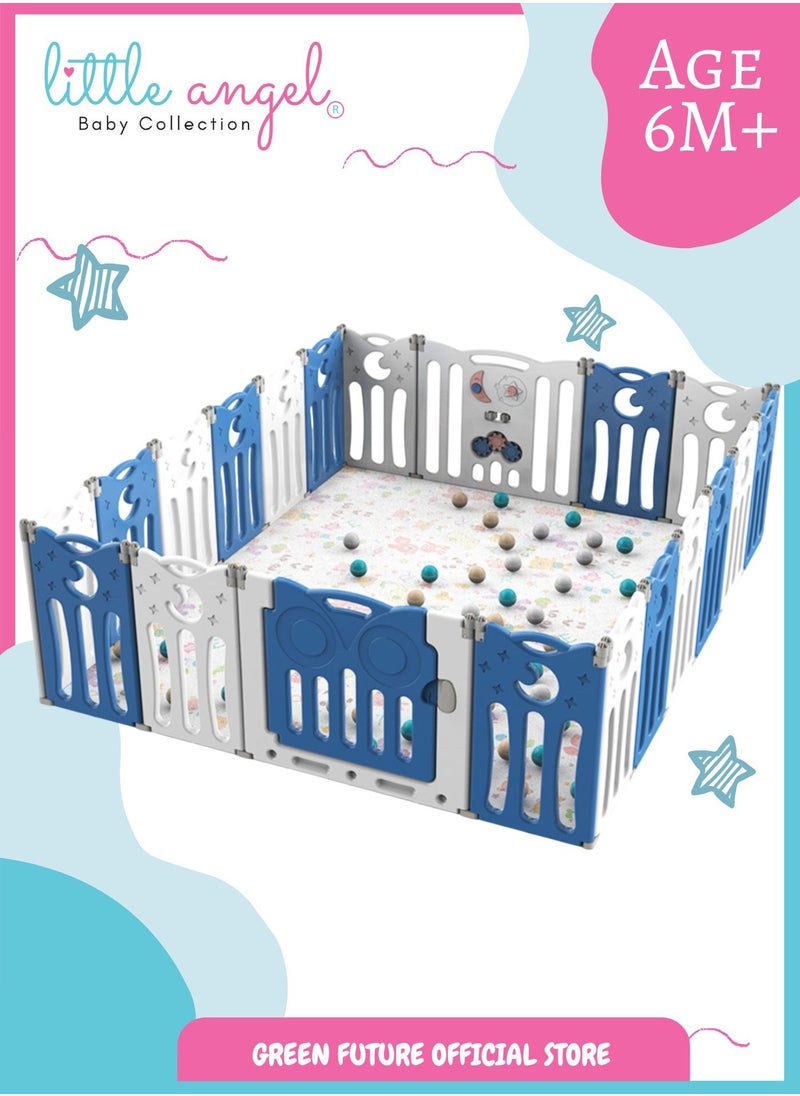 Kids Foldable Play Yard with Moon and Stars Design | Extra Large Baby Playpen with Activity Wall | Indoor and Outdoor Safe Play Area for Toddlers