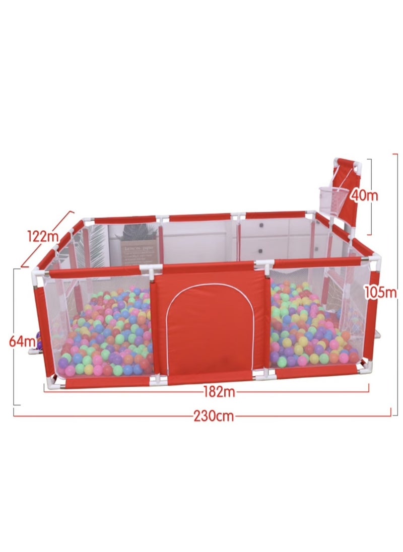 Large Baby Playpen with Safety Mesh, Indoor Ball Pit Area, Children Fence Play Area Red