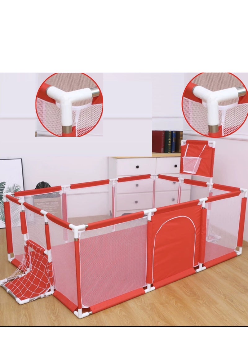 Large Baby Playpen with Safety Mesh, Indoor Ball Pit Area, Children Fence Play Area Red