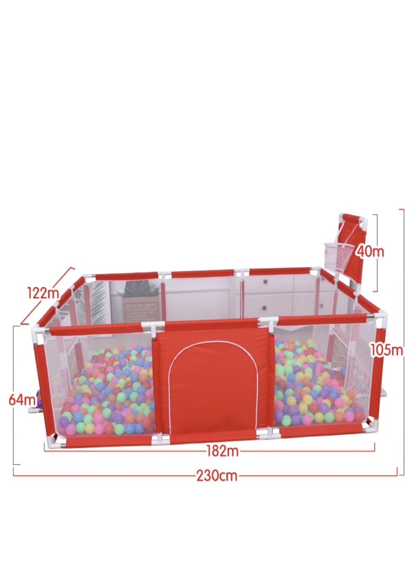 Large Baby Playpen with Safety Mesh, Indoor Ball Pit Area, Children Fence Play Area Red