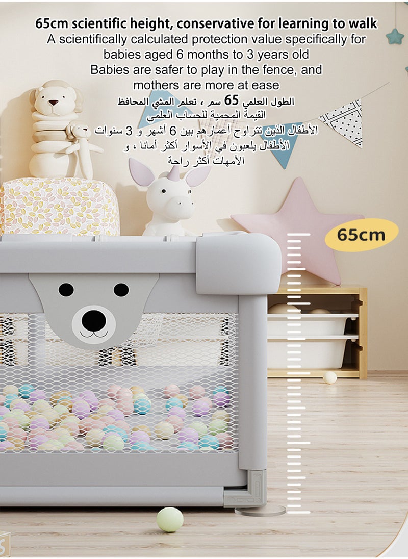 Baby Playpen Fence With Playmat, Infant Indoor And Outdoor Kids Activity Center With 50 Pieces Ocean Balls, Baby Play Yard 120*150 cm