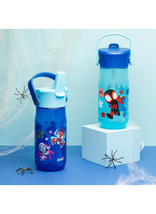 Zak Designs Harmony Marvel Spider-Man Water Bottle for Travel or At Home, 18oz Recycled Plastic is Leak-Proof When Closed with Straw Lid and Carry Handle, 2-Pack (Spidey and His Amazing Friends)