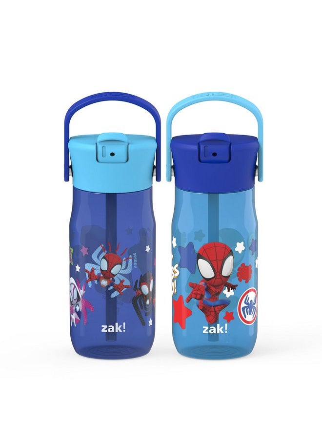 Zak Designs Harmony Marvel Spider-Man Water Bottle for Travel or At Home, 18oz Recycled Plastic is Leak-Proof When Closed with Straw Lid and Carry Handle, 2-Pack (Spidey and His Amazing Friends)