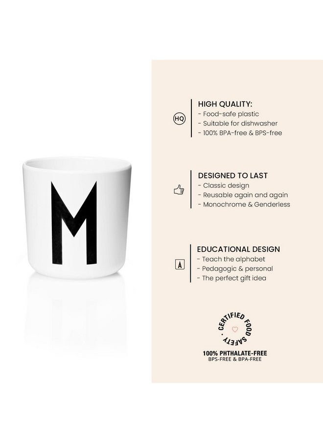 Design Letters Melamine Sippy cups for Baby 7 Oz A-Z | Kids Cups Designed in Denmark Reusable Cup for Baby 6+ Month|Learning Cup BPA/BPS Free | Children Drinking Cup Dishwasher Safe, Toddler Cup White