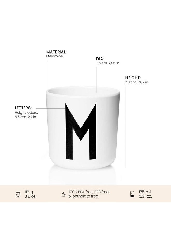 Design Letters Melamine Sippy cups for Baby 7 Oz A-Z | Kids Cups Designed in Denmark Reusable Cup for Baby 6+ Month|Learning Cup BPA/BPS Free | Children Drinking Cup Dishwasher Safe, Toddler Cup White