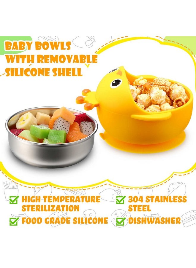 Nuogo 4 Packs 304 Stainless Steel Baby Bowls with Silicone Sleeve Kids Toddler Food Bowls with Suction Anti Slip Bowl with Cute Animal Design Safe Bowls for Baby Feeding Soup Noodle Pasta Snack