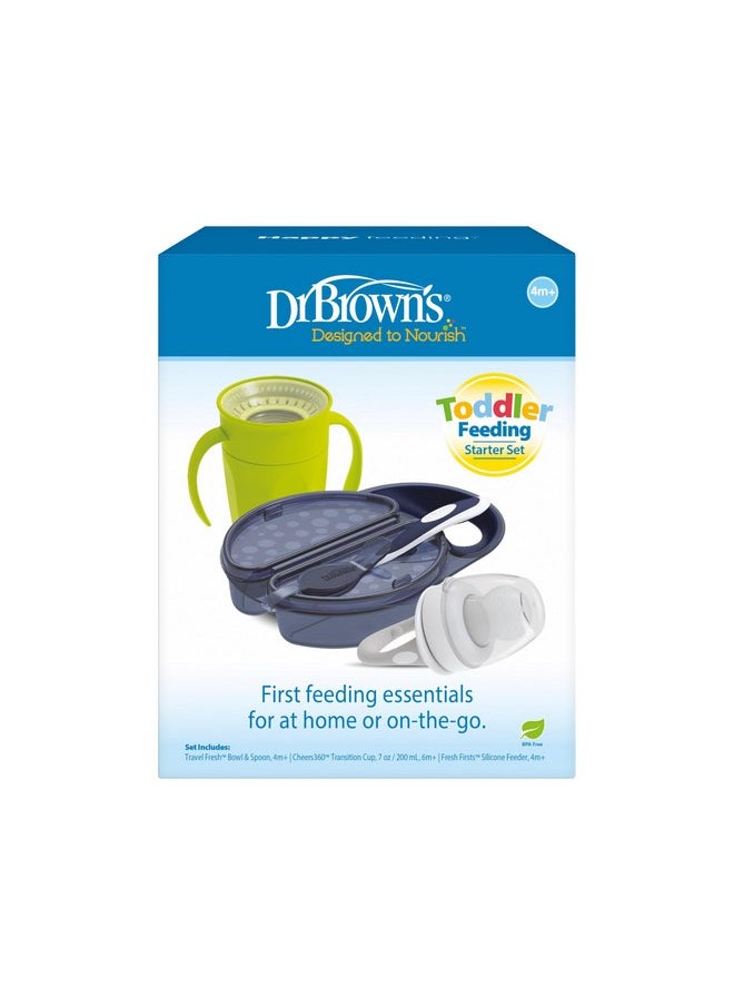 Dr. Brown's Toddler Feeding Starter Set, Travel Feeding Bundle with Cheers360 Spoutless Training Cup with Handles, 6m+, 3 Pack