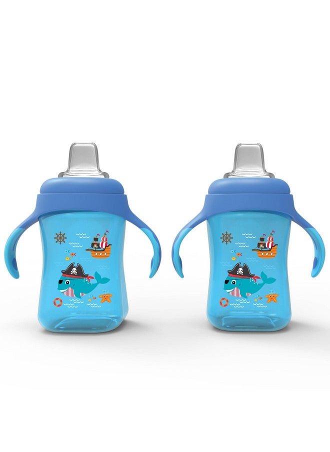 Avima Baby 10 oz Spill Proof Baby Sippy Cup w/Interchangeable Soft Spout Nipple - Trainer Sippy Cup with Handles - BPA Free & Dishwasher Safe Kids Cups - Set of 2, Blue