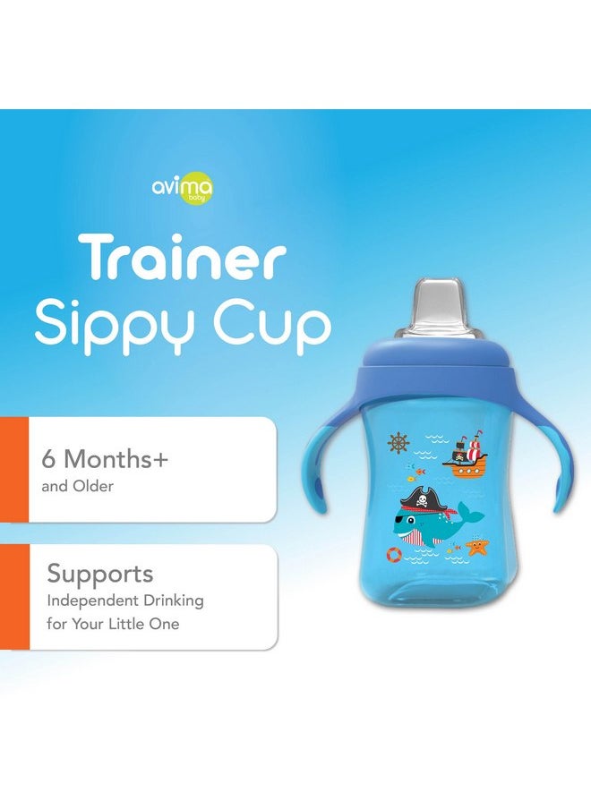 Avima Baby 10 oz Spill Proof Baby Sippy Cup w/Interchangeable Soft Spout Nipple - Trainer Sippy Cup with Handles - BPA Free & Dishwasher Safe Kids Cups - Set of 2, Blue