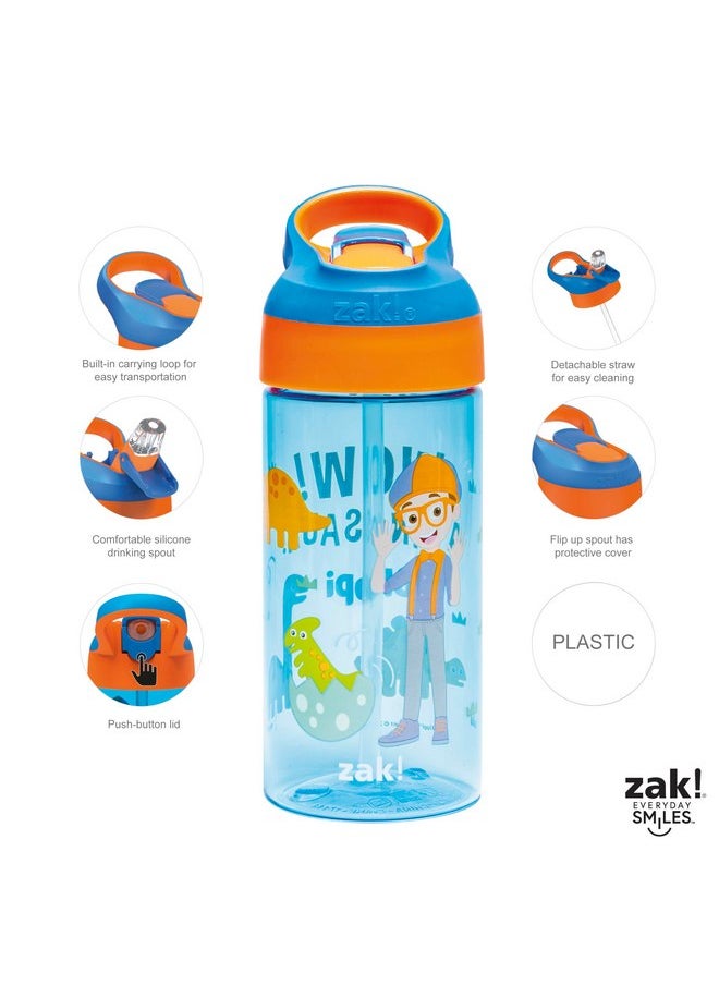 Zak Designs Blippi Kids Water Bottle with Spout Cover and Built-in Carrying Loop, Made of Durable Plastic, Leak-Proof Water Bottle Design for Travel (17.5 oz, Pack of 2)