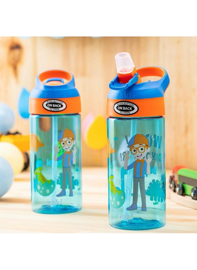 Zak Designs Blippi Kids Water Bottle with Spout Cover and Built-in Carrying Loop, Made of Durable Plastic, Leak-Proof Water Bottle Design for Travel (17.5 oz, Pack of 2)