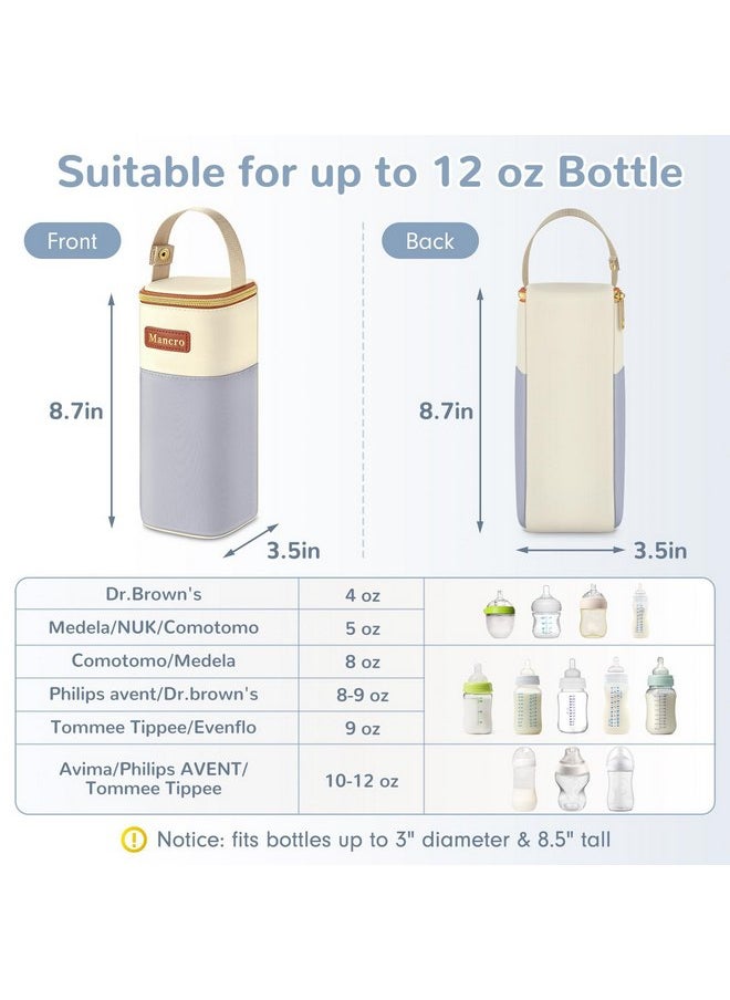 Mancro 2pack Insulated Baby Bottle Bags, Fits Baby Bottles up to 12 Oz Breastmilk Cooler Bag with Button Handle, Portable Baby Bottle Cooler Bag for Nursing Mom Daycare, Beige