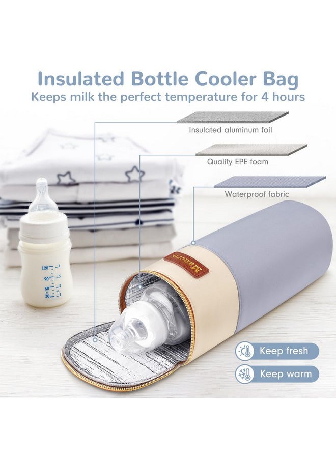 Mancro 2pack Insulated Baby Bottle Bags, Fits Baby Bottles up to 12 Oz Breastmilk Cooler Bag with Button Handle, Portable Baby Bottle Cooler Bag for Nursing Mom Daycare, Beige