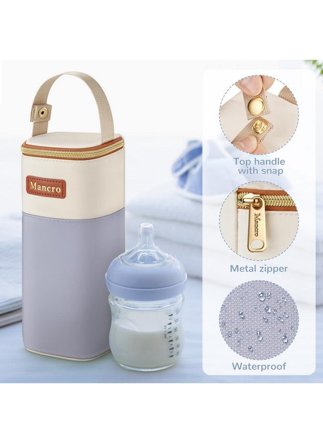 Mancro 2pack Insulated Baby Bottle Bags, Fits Baby Bottles up to 12 Oz Breastmilk Cooler Bag with Button Handle, Portable Baby Bottle Cooler Bag for Nursing Mom Daycare, Beige
