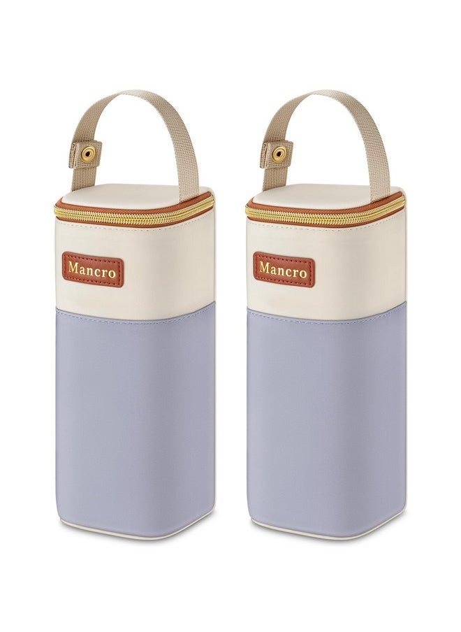 Mancro 2pack Insulated Baby Bottle Bags, Fits Baby Bottles up to 12 Oz Breastmilk Cooler Bag with Button Handle, Portable Baby Bottle Cooler Bag for Nursing Mom Daycare, Beige