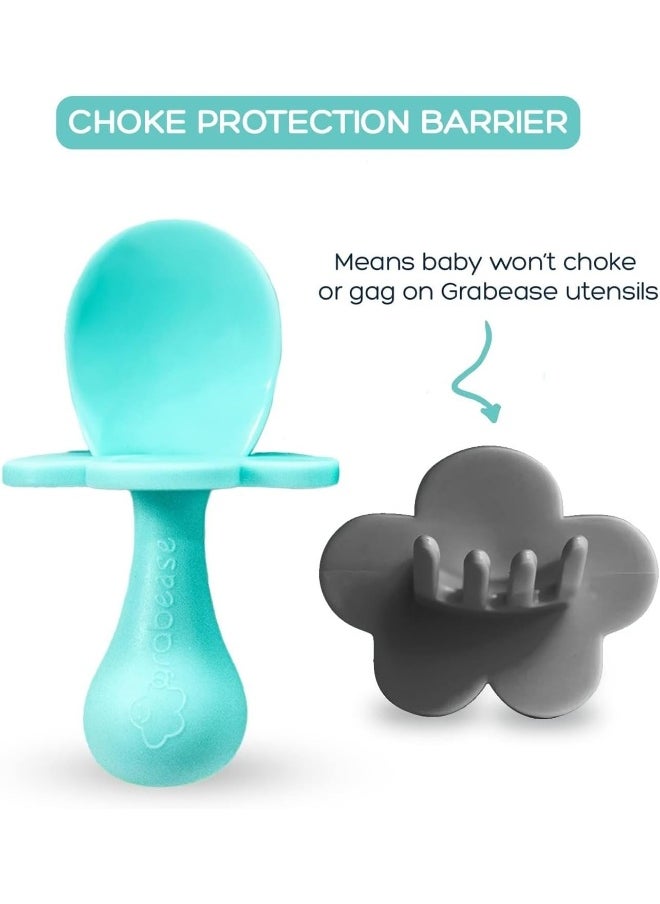 Grabease Baby Spoons and Forks Utensils for Toddlers Infants BPA-Free & Phthalate-Free Baby Silverware, 2 Sets, Teal and Gray