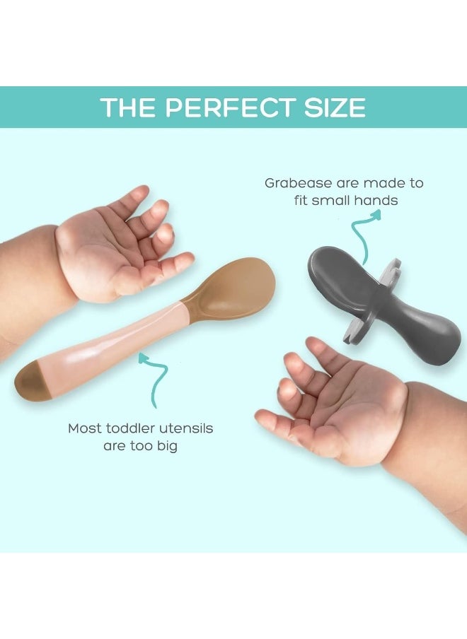 Grabease Baby Spoons and Forks Utensils for Toddlers Infants BPA-Free & Phthalate-Free Baby Silverware, 2 Sets, Teal and Gray