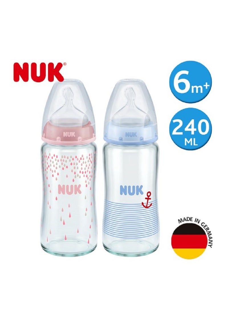 NUK wide -caliber color glass bottle 240ml 6m+ Pack of 2