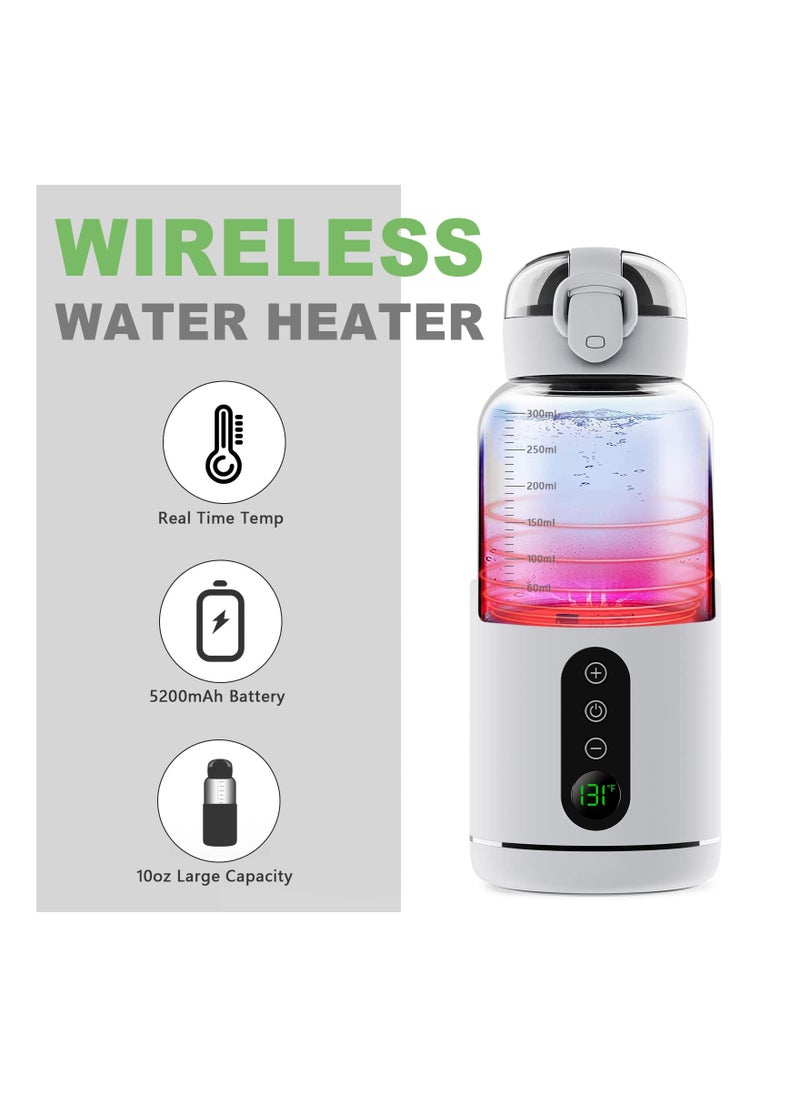 Water Warmer Rechargeable for Formula, BreastMilk, Precise Temp Control, 300ml, Portable Instant Water Warmer for Travel, Smart Wireless Baby Flask for Car, Travel, Outdoor, Battery Powered