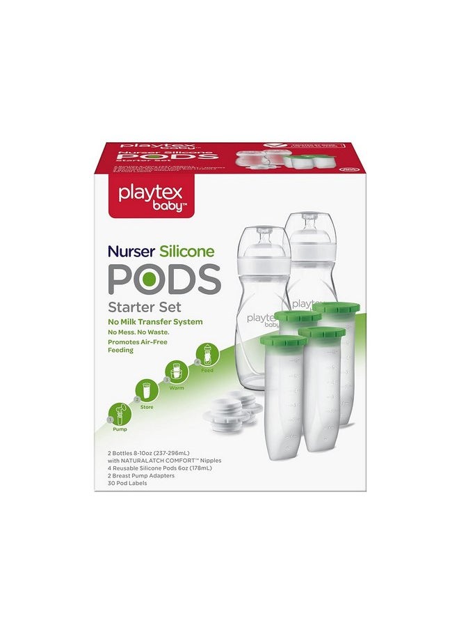 Playtex Baby Nurser Bottle Set with Reusable Silicone Pods, 2x8 Oz Bottles, 4x6 Oz Silicone PODS, 2 Breast Pump Adapters - Anti-Colic, Eco-Friendly Baby Feeding Solution