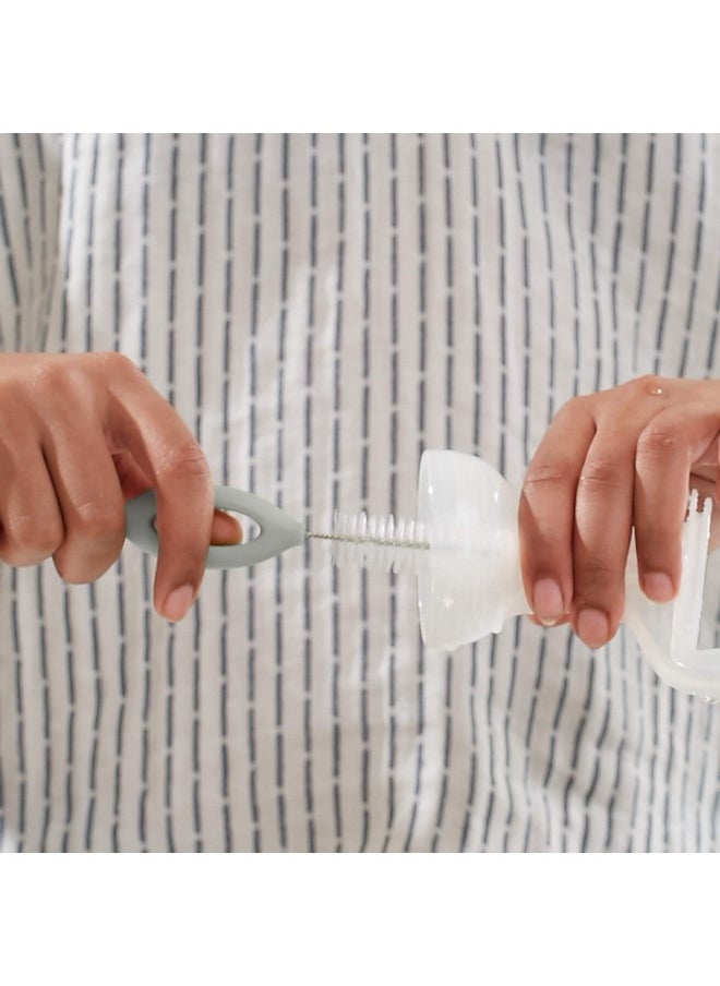 Boon Trip Double Sided Baby Bottle Brushes - Includes Baby Bottle Brush and Dual Sided Straw Brush and Detail Brush - Bottle Cleaner Brush Set - Baby Bottle-Feeding Essentials - Gray