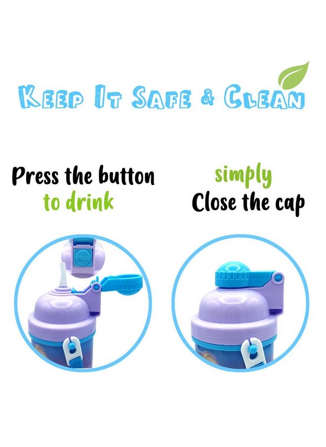 Zak Designs Disney Frozen One Touch Button Water Bottles with Reusable Built in Straw, Carrying Strap - Safe Approved BPA Free, Easy to Clean, for Kids Girls Boys, Goodies Home Travel