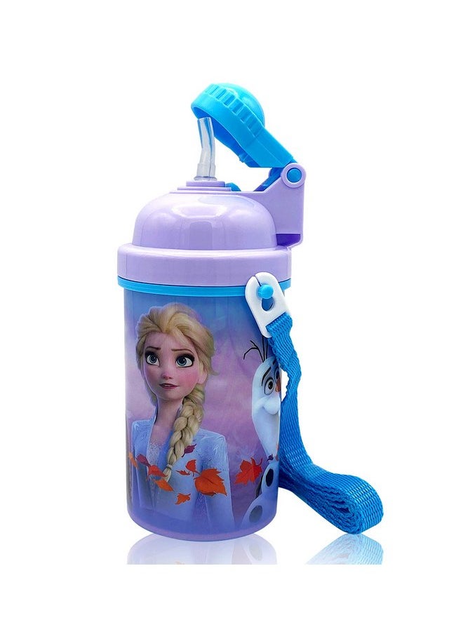Zak Designs Disney Frozen One Touch Button Water Bottles with Reusable Built in Straw, Carrying Strap - Safe Approved BPA Free, Easy to Clean, for Kids Girls Boys, Goodies Home Travel