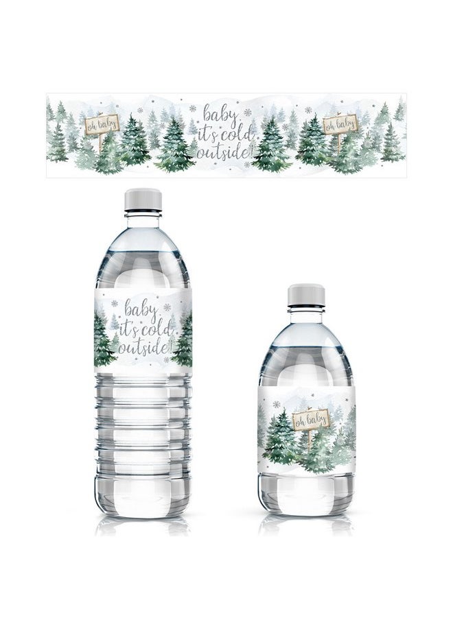 Baby It's Cold Outside Baby Shower Water Bottle Labels, Winter Wonderland Baby Shower Waterproof Stickers for Water Bottles - 24 Count