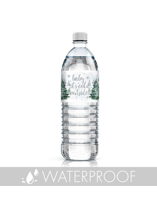Baby It's Cold Outside Baby Shower Water Bottle Labels, Winter Wonderland Baby Shower Waterproof Stickers for Water Bottles - 24 Count