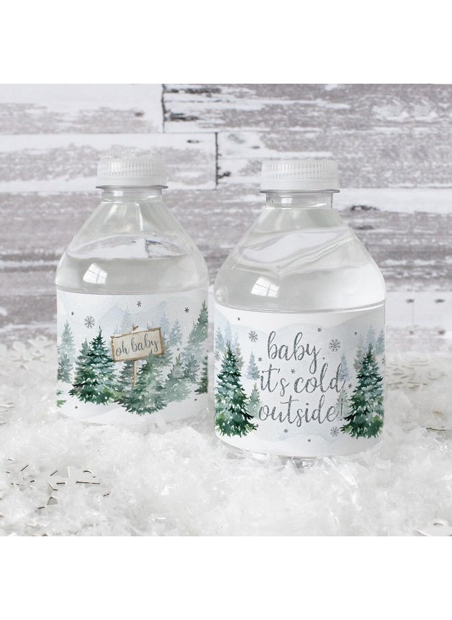 Baby It's Cold Outside Baby Shower Water Bottle Labels, Winter Wonderland Baby Shower Waterproof Stickers for Water Bottles - 24 Count