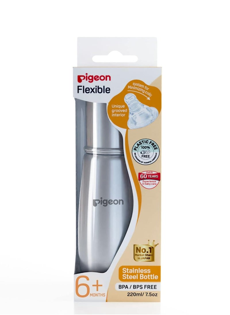 Pigeon Steel Feeding Baby Bottle, BPA Free Anti Colic Slim Neck Steel Feeding Bottle 220ml-Y Size