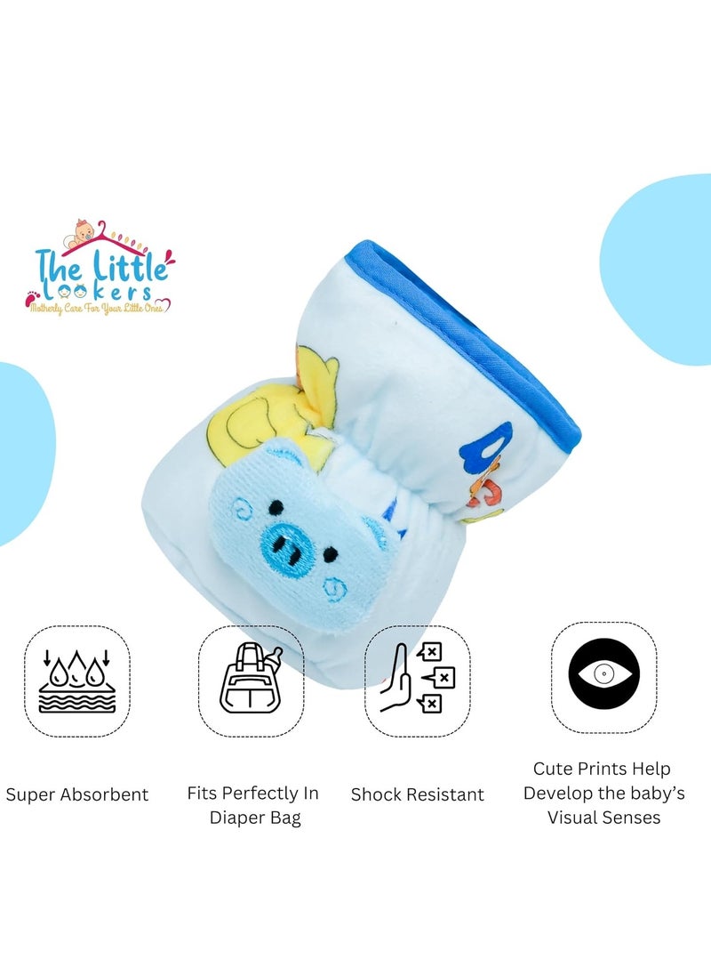 THE LITTLE LOOKERS Soft Plush Stretchable Baby Feeding Bottle Cover with Easy to Hold Strap | Cute Animated Overall Print Pack of 2 (Pink & Blue, Wide Neck 125ml/4oz) Cartoon Print May Very