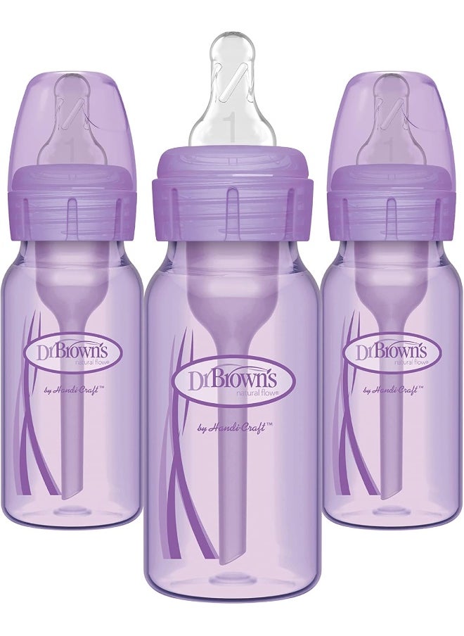 Dr. Brown’s Natural Flow® Anti-Colic Options+™ Narrow Baby Bottle, Lavender, 4oz/120mL, with Level 1 Slow Flow Nipple, 3-Pack