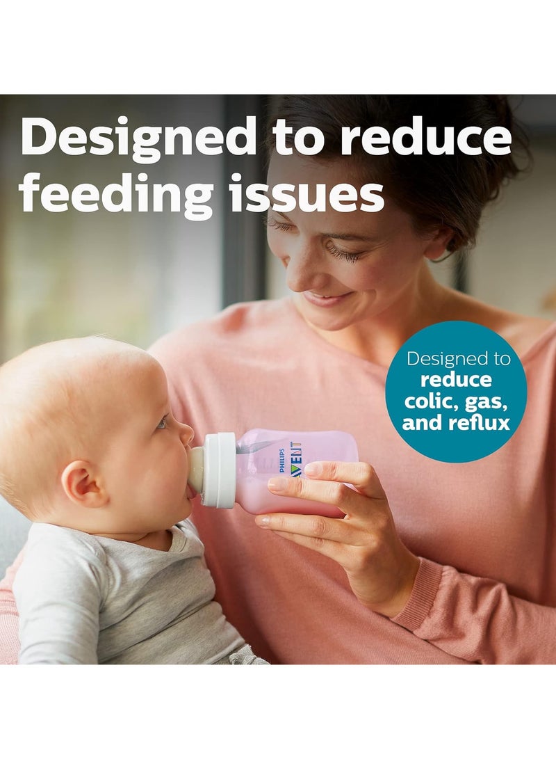 Anti Colic Baby Bottles with AirFree Vent, 260 ml, Pack of 4, Pink, 1m+